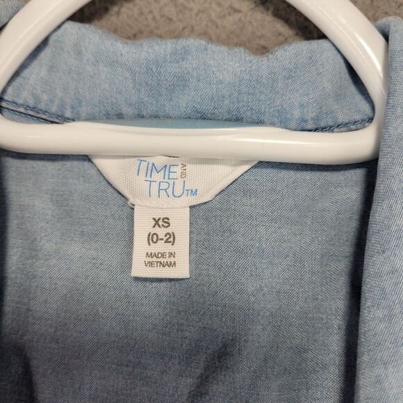 Time And Tru Maxi Dress Womens Extra Small Blue Sleeveless Chambray Button Front - Picture 2 of 10